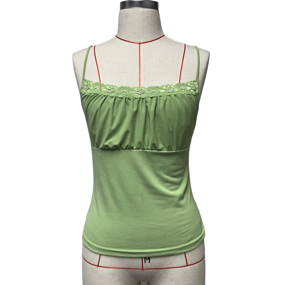 Vintage Byerwear Womens Size L Green Lace Trim Tank